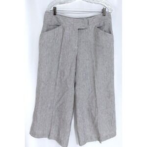 Max Edition Pants Womens 12 Crop Wide Leg 100% Linen Pockets Gray Striped